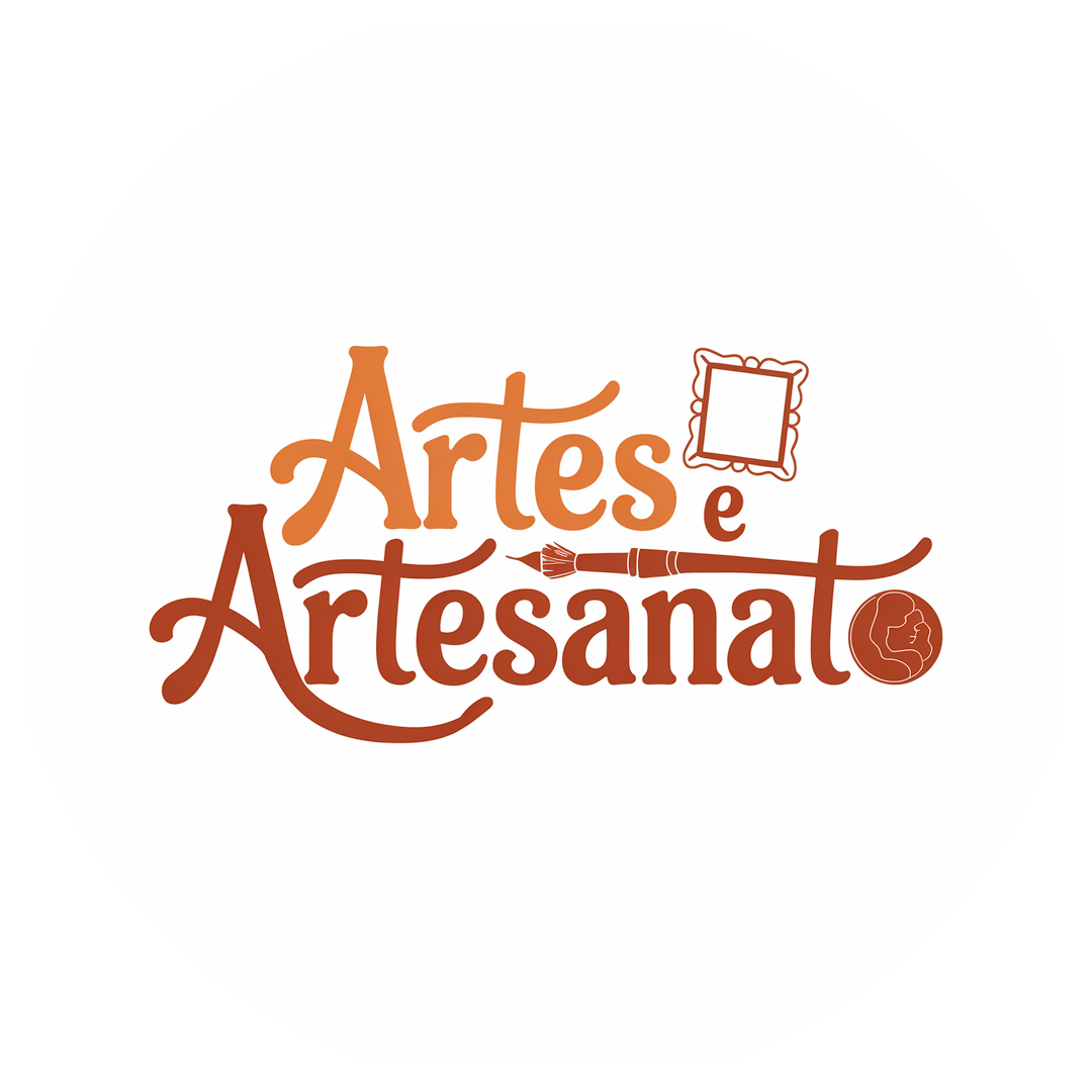 Logotipo Artes e Artesanato colorido em laranja