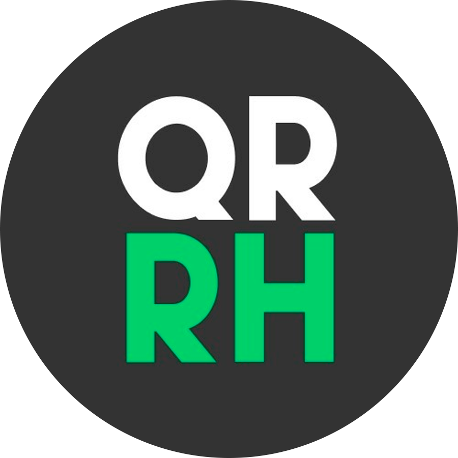Logo com letras QR em branco e RH em verde