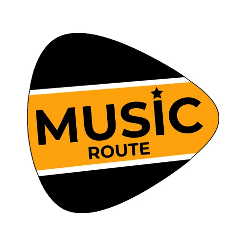 Logotipo preto e laranja da Music Route
